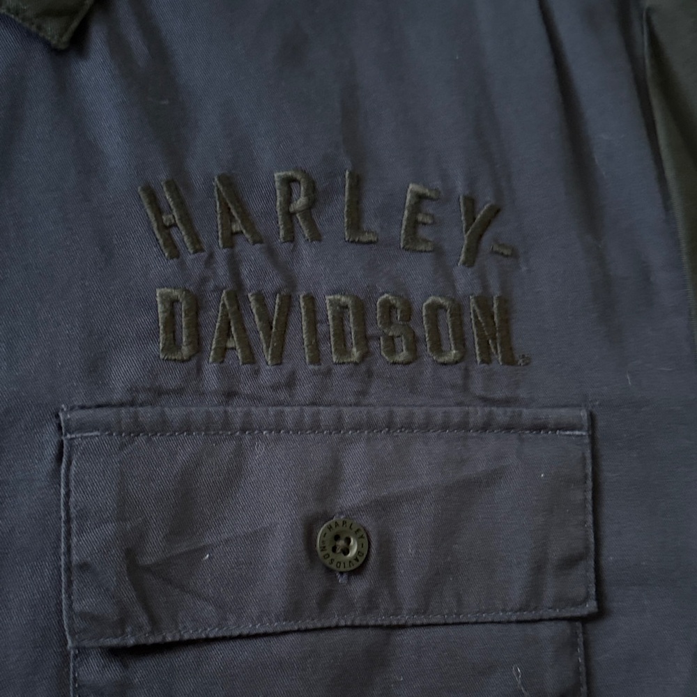 Harley-Davidson Dark Blue with black sleeves & collar Embroidered Shirt
